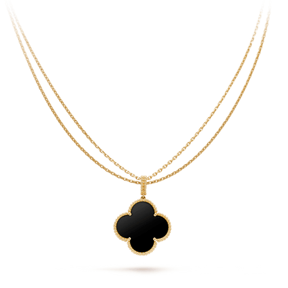 [Regal Jewels]CLOVER 25MM GOLD ONYX BIG CLOVER NECKLACE