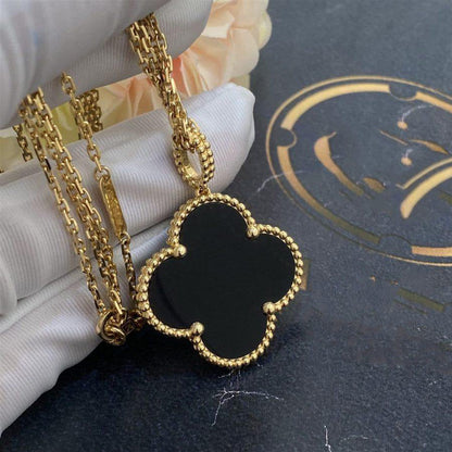 [Regal Jewels]CLOVER 25MM GOLD ONYX BIG CLOVER NECKLACE