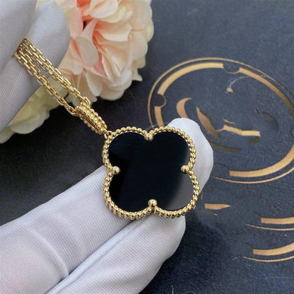 [Regal Jewels]CLOVER 25MM GOLD ONYX BIG CLOVER NECKLACE