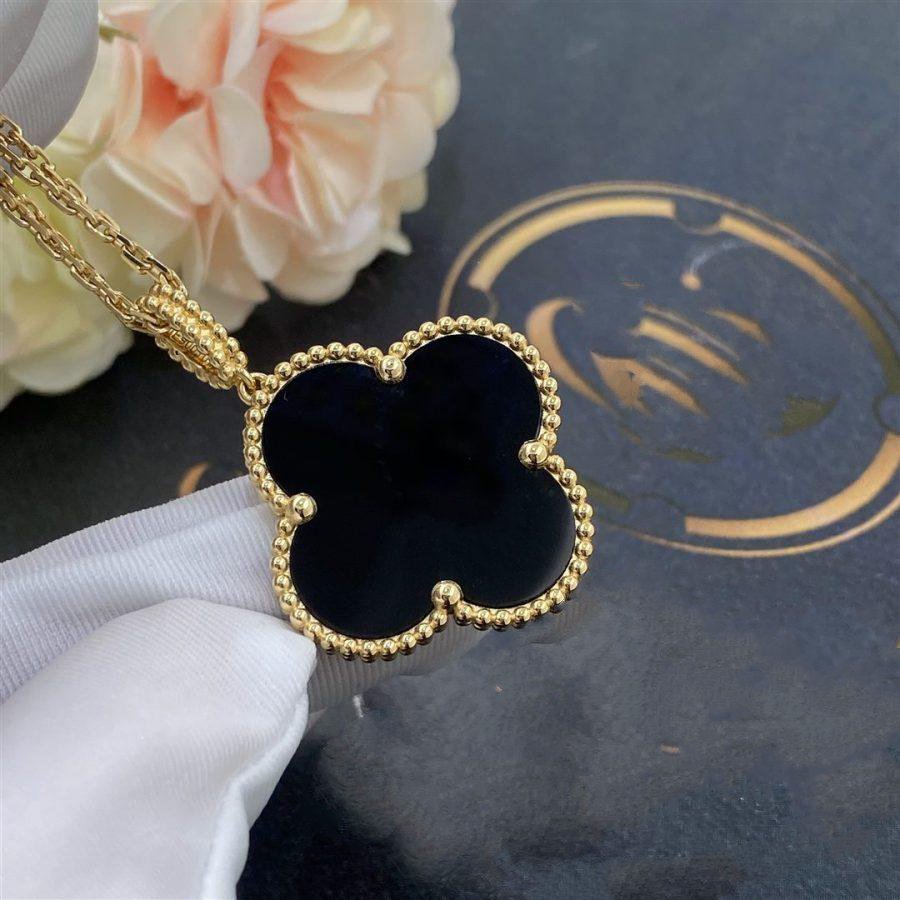 [Regal Jewels]CLOVER 25MM GOLD ONYX BIG CLOVER NECKLACE