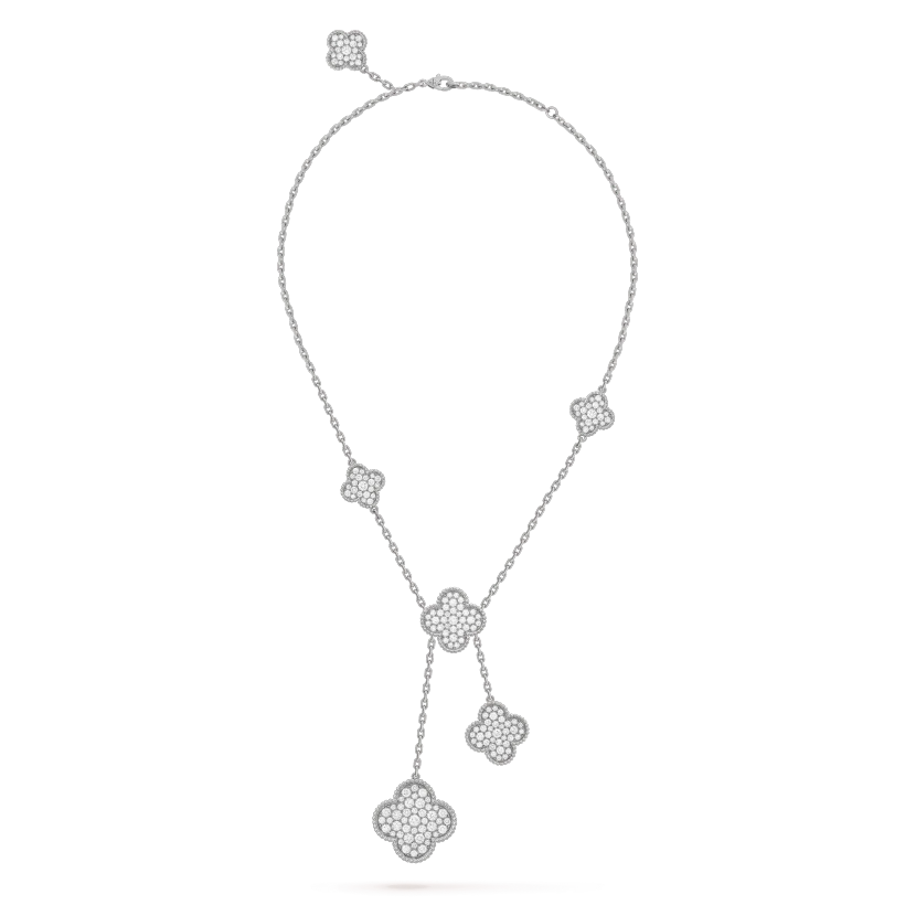 [Regal Jewels]CLOVER 5 MOTIFS SILVER DIAMONDS NECKLACE