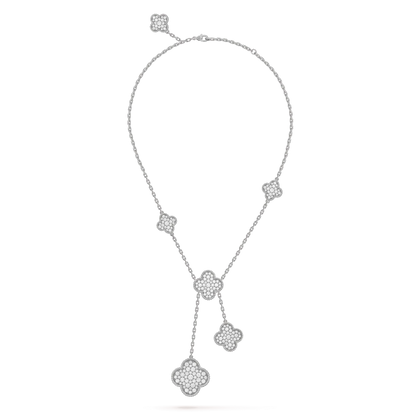 [Regal Jewels]CLOVER 5 MOTIFS SILVER DIAMONDS NECKLACE
