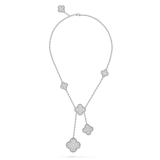 [Regal Jewels]CLOVER 5 MOTIFS SILVER DIAMONDS NECKLACE