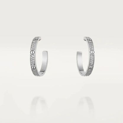 [Regal Jewels]LOVE DIAMOND SILVER HOOP EARRINGS