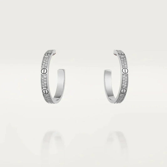 [Regal Jewels]LOVE DIAMOND SILVER HOOP EARRINGS