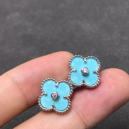 [Regal Jewels]CLOVER 1 DIAMOND BLUE SKY SILVER EARRINGS