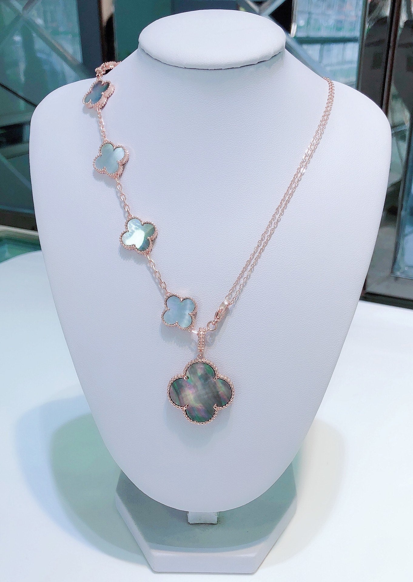 [Regal Jewels]COMBINED BRACELET 5 MOTIFS AND NECKLACE DARK MOP ROSE GOLD
