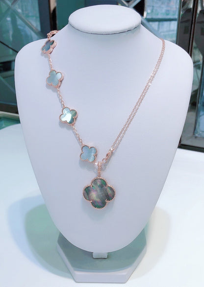 [Regal Jewels]COMBINED BRACELET 5 MOTIFS AND NECKLACE DARK MOP ROSE GOLD