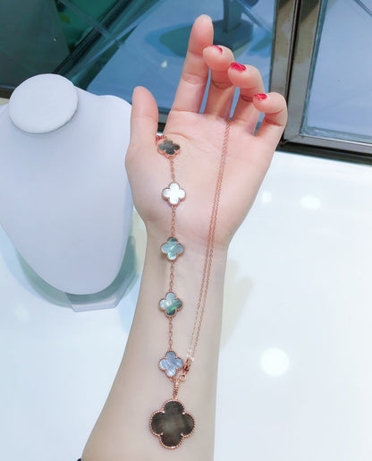[Regal Jewels]COMBINED BRACELET 5 MOTIFS AND NECKLACE DARK MOP ROSE GOLD