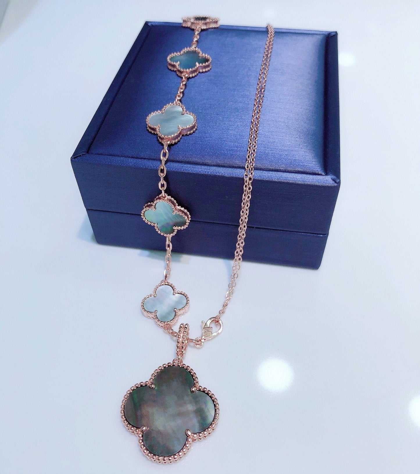 [Regal Jewels]COMBINED BRACELET 5 MOTIFS AND NECKLACE DARK MOP ROSE GOLD