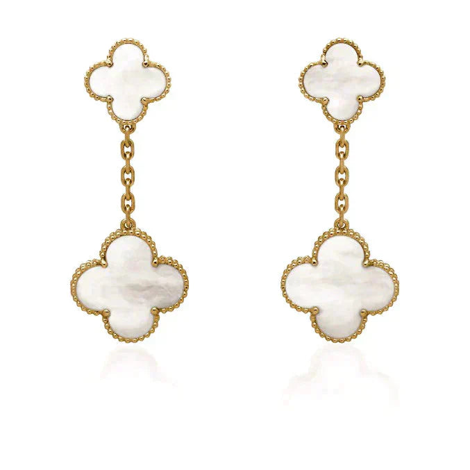 [Regal Jewels]CLOVER 2 MOTIF WHITE MOP EARRINGS