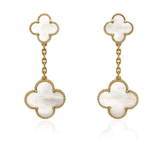 [Regal Jewels]CLOVER 2 MOTIF WHITE MOP EARRINGS