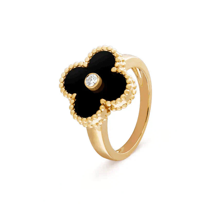 [Regal Jewels]CLOVER ONYX RING GOLD DIAMOND